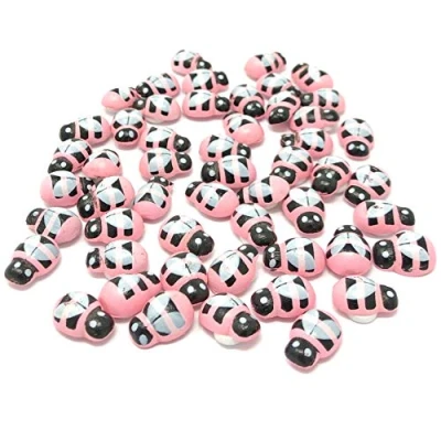 Image of Pink Mini 9x12mm Bees Self Adhesive Wooden Bumble Bee Craft Card Wood Toppers (100)