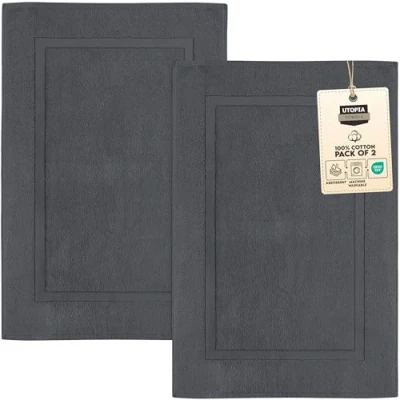 Image of Utopia Towels Washable Cotton Banded Bath Mat 21 x 34 inches (Dark Grey, Pack of 2)