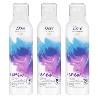 Image of Dove Bath Therapy Renew Shower and Shave Mousse with Wild Violet Pink Hibiscus Scent Vegan, Cruelty Free Creamy Texture Body Wash Make Your Skin Soft Re energised 200ml, 3 Pack