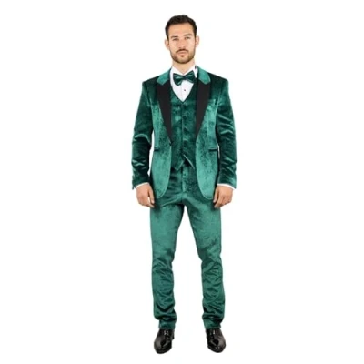 Image of Men&#039;s Suit 3 Piece Green Velvet Paisley Shawl Collar Tailored Fit Wedding Tuxedo 40