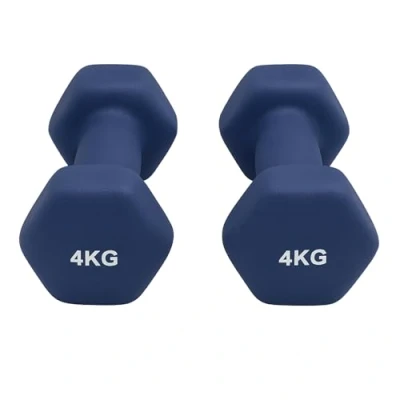 Image of Neoprene Dumbbells Weights Iron Hand Pair Aerobic Workout Fitness Home Gym Comfortable To Hold and Soft on Floors Excellent Accessories For Toning Strength Workouts (Blue, 4kg Pair)