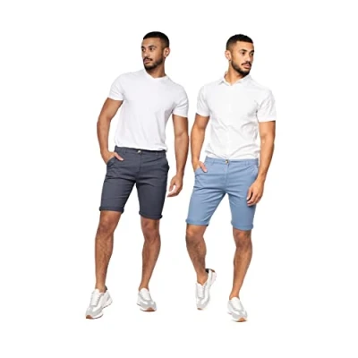 Image of Crosshatch Mens Slim Fit Chino Cotton Summer Casual Shorts(W38 PALE Blue/Petrol)