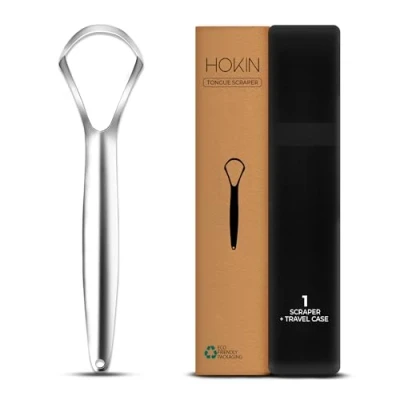 Image of Tongue Scraper for Adults by HOKIN (1Pcs Oral Care Pack) Stainless Steel Cleaners Reduce Bad Breath 100% Metal Tough Scrapers Men and Women Hygiene Product (1 Count (Pack of 1)