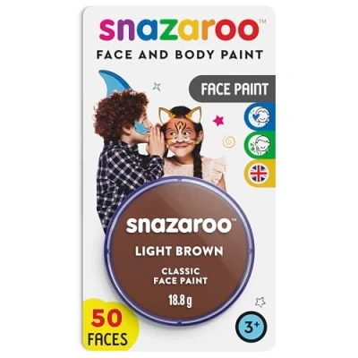 Image of Snazaroo Classic Face and Body Paint for Kids Adults, Blister Light Brown Colour, Water Based, Easily Washable, Non Toxic, Makeup, Painting Parties, Ages 3+