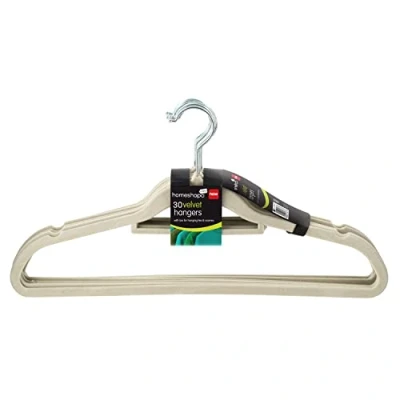 Image of HOMESHOPA Velvet Coat Hangers, 30 Pack Heavy Duty Clothes Hangers with Tie Bar, Slim Non Slip Suit 360 Degree Swivel Hook, Durable, Sturdy Space Saving for Trousers Beige