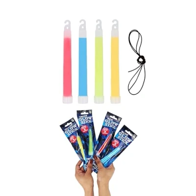 Image of HENBRANDT 12x Chunky Neon Glow Sticks with Lanyards 15cm Large Ultra Bright Light in the Dark Party Pack Supplies for Halloween Christmas NYE Camping and Festivals Kids Adults