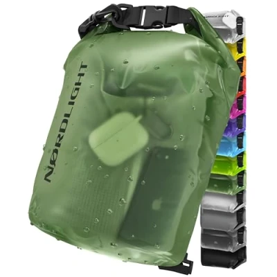 Image of Nordlight Dry Bag and Waterproof (20L, Dark Green) Packing with Roll Top Closure Shoulder Strap Swimming, Beach, Canoeing, Stand Up Paddling, Diving