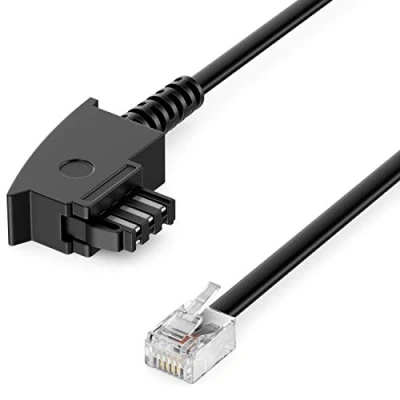Image of deleyCON 10m (32.81 ft.) Telephone Cables TAE F Male to RJ11 6P4C Flat Cable Analogue Terminals on Socket Phone Modem Router Answering Machine Black