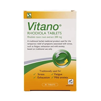 Image of Schwabe Pharma Vitano Rhodiola Rosea Root Extract 200mg Traditionally Used for Relief of Stress, Fatigue, Exhaustion, Mild Anxiety Vegan Friendly 30 Tablets