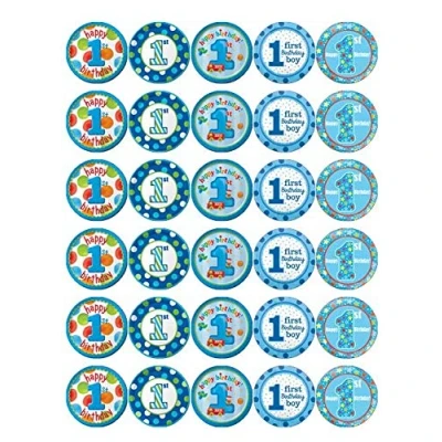 Image of 30 1st Birthday Boy Cupcake Toppers Edible Wafer Paper Fairy Cake Cakes