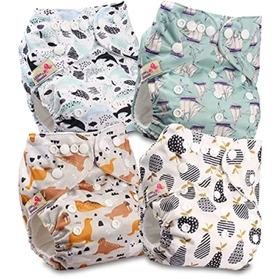 Image of Littles and Bloomz Baby Reusable Pocket Nappy Cloth Diaper, Standard Popper, 4 Nappies, FLP2 0406