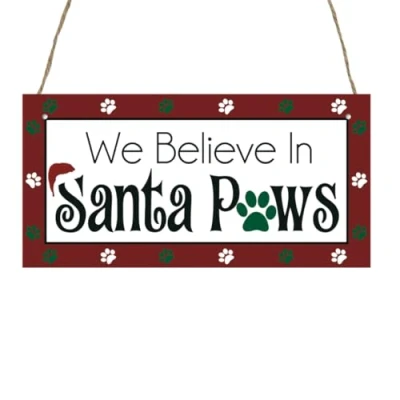 Image of Second Ave Funny Santa Paws Christmas Xmas Dog Owner Wooden Hanging Decoration Festive Home Sign Plaque
