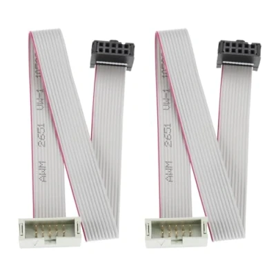Image of YINETTECH 2Pcs 10 Pins IDC Extension Cable Jumper Connector Male to Female 2.54mm Pitch Double Row Flat Ribbon