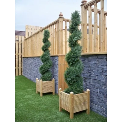Image of Pair of Best Artificial 5ft 150cm Cedar Conifer Spiral Topiary Trees **UV Fade Protected**