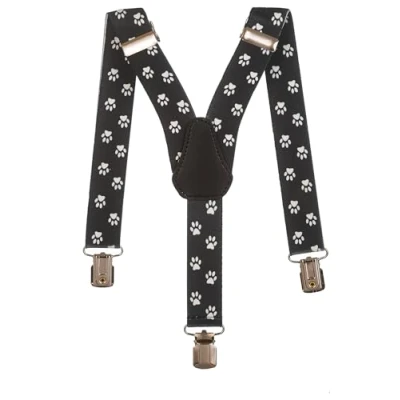Image of Olata Children’s Elasticated Design Y Shape Braces/Suspenders (1 5 Years) 2.5cm. Paws (Black)