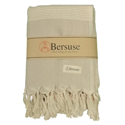 Image of Bersuse 100% Cotton Hierapolis XXL Throw Blanket Turkish Towel Beige XL