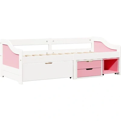 Image of vidaXL Day Bed with 3 Drawers without Mattress IRUN White&amp;Pink 90x200 cm
