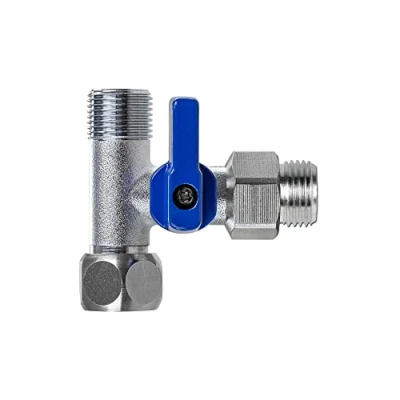 Image of Shut off valve adapter T piece 3/8 inch AG x nut for connecting water filters, reverse osmosis, refrigerators, coffee machine (3/8 nut).