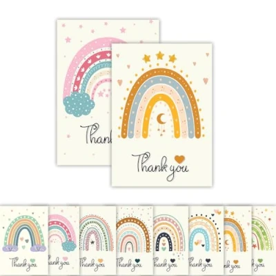 Image of Papa Prints Pack of 24 Rainbow Thank You Cards Kids (149 x 105 mm) Notes Card with Envelopes Multipack