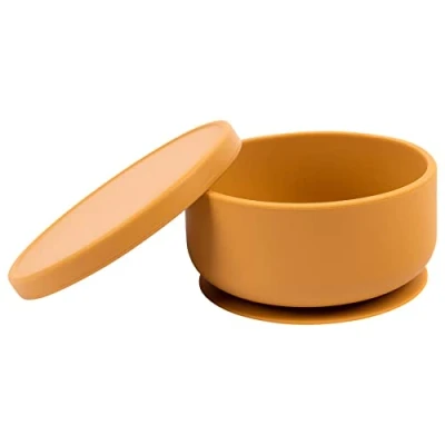 Image of Tiny Dining Baby Bowl with Suction Cup and Lid Ochre Non Slip Silicone Toddler Weaning Feeding Set for Baby, Toddler, Kids