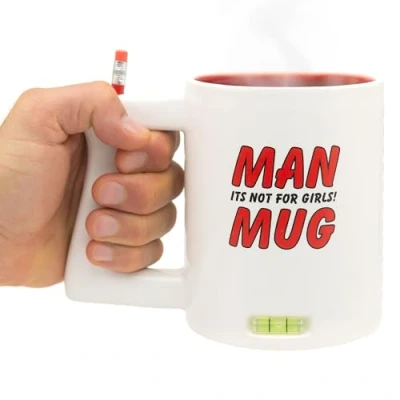 Image of CKB LTD Jumbo Extra Large Tea Coffee Mug for Men Joke Tall Giant Mugs with Novelty Spirit Level, Ruler, Saw Themed Handle Pencil Holder DIY Handy Man, 13.5cm Ceramic Red White
