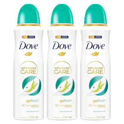 Image of Dove Advanced Care Go Fresh Anti Perspirant with Pear &amp; Aloe Vera Scent and Triple Moisturising Technology for 72 Hours Odour Sweat Protection Deodorant Spray Women, 200ml (3 Pack)