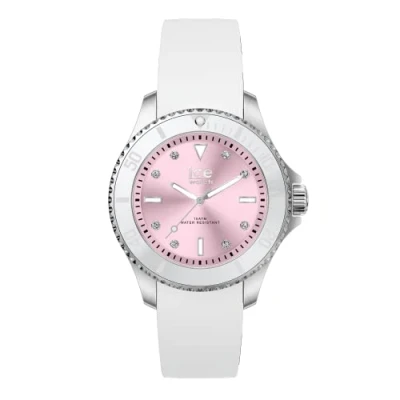 Image of Ice WATCH Steel White Pastel Pink Women&#039;s Wristwatch With Silicon Strap 020366 (Small)