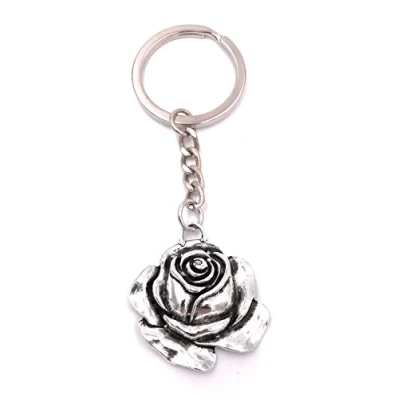 Image of H Customs Rose flower keyring pendant silver metal