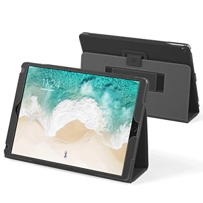 Image of Snugg iPad Pro 12.9 2017 and 2015 Case, Leather Case Cover Protective Flip Stand Blackest Black for Apple