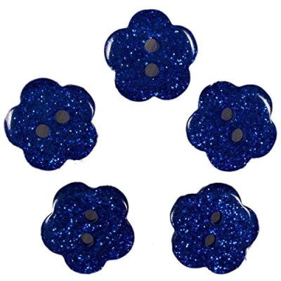 Image of Colour Glitter Flower Shape Buttons 10mm Pack of 5 (Blue)