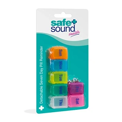 Image of Safe and Sound Small 7 Day Pill Box, Detachable Pocket Sized Compartments, Flip top Lids, Push open Catch