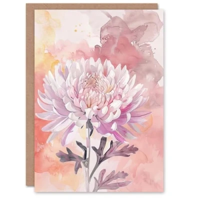 Image of Artery8 Greeting Card Chrysanthemum Flower Watercolour Pastel Soft For Her Woman Birthday