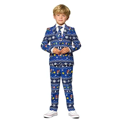 Image of OppoSuits Boys Christmas Suits for Aged 2 8 Years â“ Ugly Xmas Costumes Comes With Jacket,Pants &amp; Tie, Merry Mario,