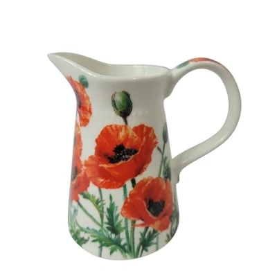 Image of 11cm Serving Jug by Heritage Porcelain Pitcher with Unique Poppy Flower Design Perfect Kitchen for Water Milk Cream Gravy Sauce or Custard Great Housewarming Moving Gift