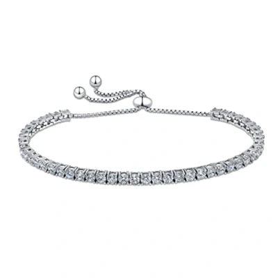 Image of Amberta Lumini Women 925 Sterling Silver 3 mm Cubic Zirconia Tennis Bracelet with Slider: Simulated Diamond CZ