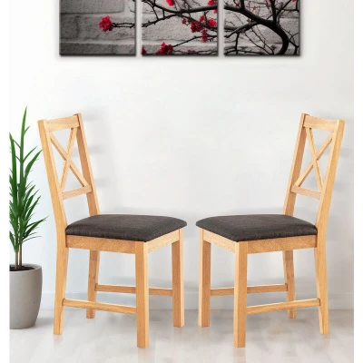 Image of Hallowood Furniture Solid Oak Small Dining Chairs Set of 2, with Linen Fabric Seat Pad, Modern Cross Back Kitchen Chairs, Room (Charcoal Grey)