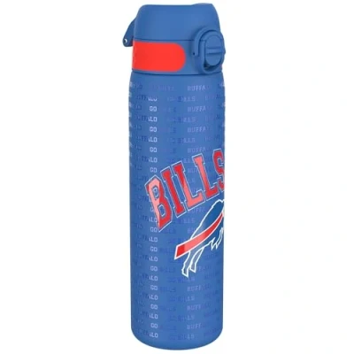 Image of ION8 Steel Water Bottle, 600 ml/20 oz, Leak Proof, Easy to Open, Secure Lock, Dishwasher Safe, Flip Cover, Fits Cup Holders, Carry Handle, Durable, Metal Raised Print, NFL Bills Design
