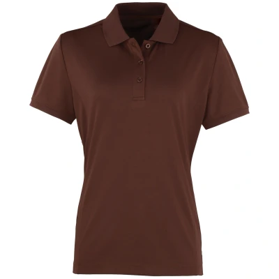 Image of Premier Womens/Ladies Coolchecker Short Sleeve Pique Polo T Shirt (Brown) Size Small