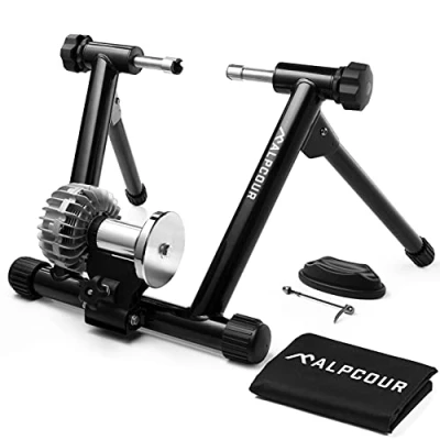 Image of Alpcour Fluid Bike Trainer Stand for Indoor Riding Portable Stainless Steel Trainer, Noise Reduction, Progressive Resistance, Dual Lock System Stationary Exercise Road &amp; Mountain Bikes