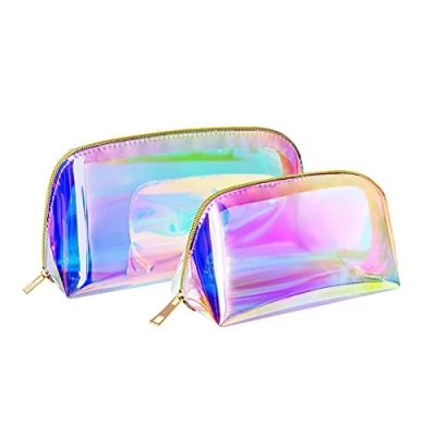 Image of Cosmetic Bag,Makeup Bag,Portable Bag,Women Transparent Holographic Bag,Coin Bag,Travel Bag,2 Colorful Bags
