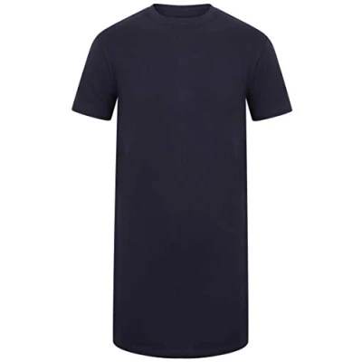 Image of Mens Longline T Shirts Short Sleeve Cotton Plain Long Designer Tee Tops (Navy, S)