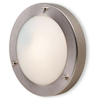 Image of Firstlight Rondo Modern Style 18cm Flush Ceiling Light in Brushed Steel and Opal Glass
