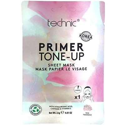 Image of TECHNIC PRIMER TONE UP SHEET MASK Hyaluronic Acid Caffeine Vitamin E Coconut Oil Moisturises &amp; Stimulates