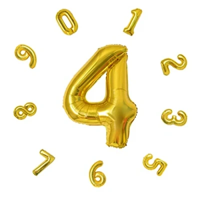 Image of 40&quot; Number Balloons,Helium 4 Balloons Birthday,Self Inflating Balloons,Foil Balloon for Birthday Party,New Year Decoration,Anniversary Decoration,Company Celebration (Gold #4)