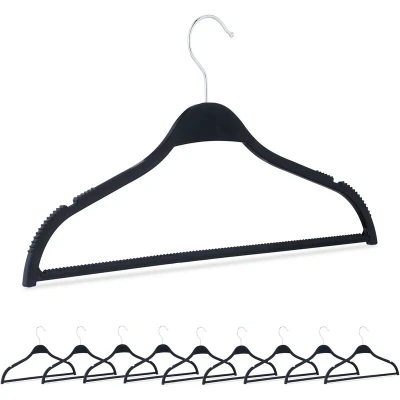 Image of Relaxdays Coat, 10x Set, Space Saving Storage, Thin Clothes Hanger, Organise Closet, Wheat Straw, Plastic, Black, Iron, 21 x 41.5 0.6 cm