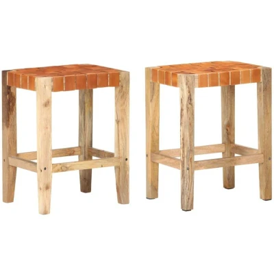 Image of vidaXL Bar Stools 2 pcs Brown Real Leather 60 cm