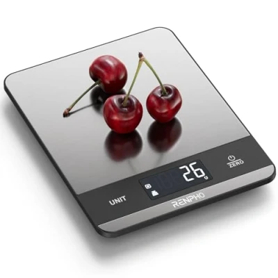 Image of RENPHO Food Scale 11lb, Digital Kitchen with 7 Units, Baking Scale, Stainless Steel for Cooking, Weight in Grams and Ounces, Battery Included, Calibra 2