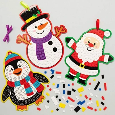 Image of Baker Ross AX483 Christmas Mosaic Tree Decoration Kits Pack of 5, Festive Ornaments for Creative Art and Craft Activities, to Make Decorate.