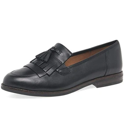 Image of CAPRICE Cait Womens Leather Fringe Tassel Loafer Flats 6.5 Black Nappa
