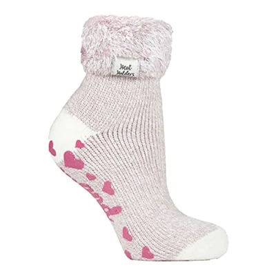 Image of HEAT HOLDERS Womens Fluffy Turnover Cuff Thermal Ankle Slipper Lounge Bed Socks with Non Slip Grips (4 8 uk, 37 42 eur, HHL21)